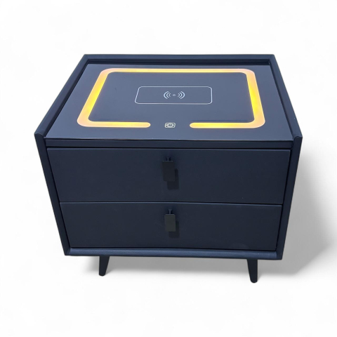 Noptieră smart cu încărcare wireless, porturi USB, blat din sticlă securizată și 2 sertare, tapițată cu piele ecologică, 50 x 40 x 40.5 cm, AVI-5217 [2]