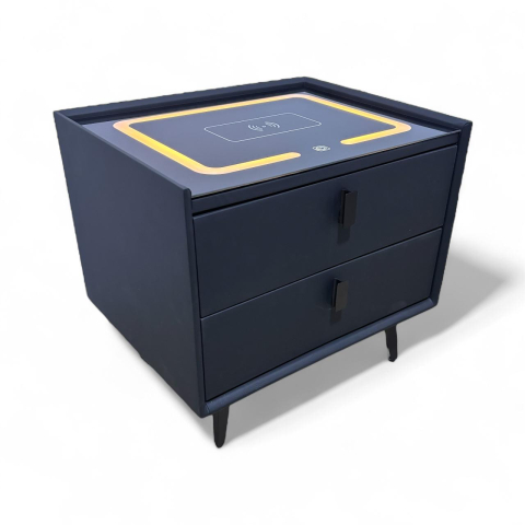 Noptieră smart cu încărcare wireless, porturi USB, blat din sticlă securizată și 2 sertare, tapițată cu piele ecologică, 50 x 40 x 40.5 cm, AVI-5217 [3]