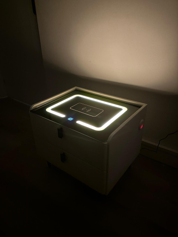 Noptieră smart cu încărcare wireless, porturi USB, blat din sticlă securizată și 2 sertare, tapițată cu piele ecologică, 50 x 40 x 40.5 cm, alb, AVI-5220 [3]