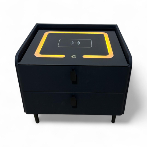 Noptieră smart cu încărcare wireless, porturi USB, blat din sticlă securizată și 2 sertare, tapițată cu piele ecologică, 50 x 40 x 40.5 cm, negru, AVI-5220 [3]