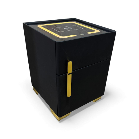 Noptieră smart cu încărcare wireless, seif cu cod PIN, porturi USB și blat din sticlă securizată iluminată LED, 40.5 x 41.5 x 52.5 cm, AVI-5221 [1]