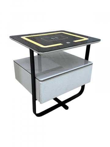 Noptiere - Noptieră smart cu încărcare wireless și iluminare LED, sticlă securizată și blat ceramic 7 mm, 48 x 40 x 50 cm, AVI-5225