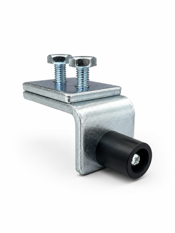 Kit-uri automatizari porti si usi garaj - Opritor pentru porti suspendate si usi industriale, AVI®, tampon cauciuc Ø20 mm, placa tip L 58 x 40 x 35 mm, grosime 5 mm, 230 g, AVI-5381