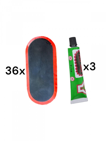 Vulcanizare, petice si leviere bicicleta - Pachet 3 seturi x 12 buc petice 45 x 65mm si 3 x adeziv vulcanizare RS012, AVI-37