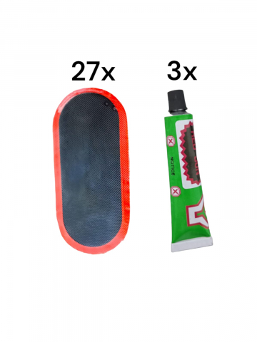 Vulcanizare, petice si leviere bicicleta - Pachet 3 seturi x 9 buc petice 45 x 95mm si 3 x adeziv vulcanizare RS009, AVI-36