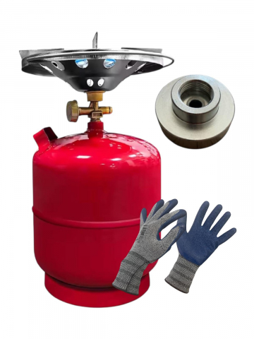 Arzatoare camping - Pachet butelie 8L de voiaj AVI®, arzator, reductie pentru incarcare Ø22 mm, manusi de lucru 4757 incluse, AVI-2454