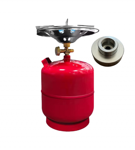 Arzatoare camping - Pachet butelie voiaj 5 litri, 3kg, camping, cu arzator inclus si reductie Ø 22mm pentru reincarcare, AVI-2453