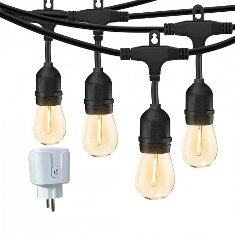 Pachet ghirlanda luminoasa 10m cu 10 becuri E14 si priza inteligenta 4486, control din aplicatie si monitorizare consum, Tuya app, interconectabila, negru, AVI-4815 [0]
