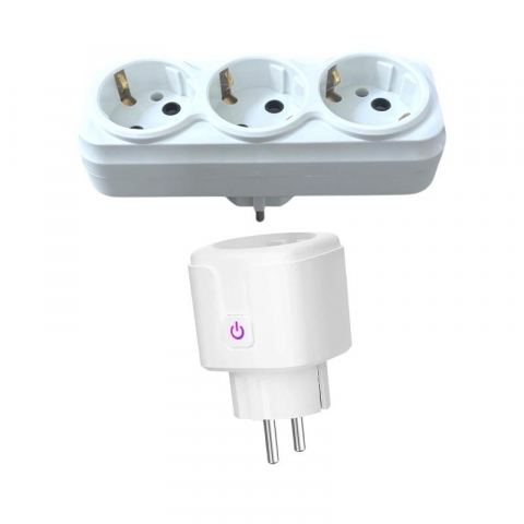 Prize - Pachet priza inteligenta 16A, monitorizare consum energie si programare prin aplicatia Tuya - Smartlife, compatibila Alexa si Google Assistant si triplu stecher 4635 cu 3 prize AVI-4486