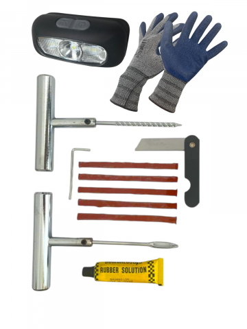 Scule auto - Pachet urgenta, kit reparatie pana anvelope, metalic, cu lanterna de cap 4608 si manusi de lucru 4757, AVI-3328