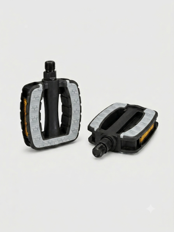 Pedale bicicleta - Pedale pentru bicicletă din plastic, cu elemente reflectorizante, 9.5 x 9.5 cm, AVI®, gri, AVI-5442