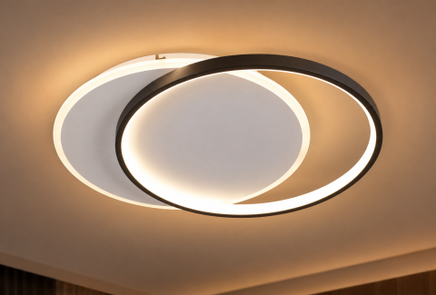 Casa - Plafoniera LED moderna AVI®, 2 inele luminoase, alb-negru, 84W, 3 tipuri de lumina, telecomanda, Ø40 cm, AVI-5682