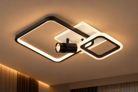 Plafoniera LED moderna AVI®, 2 rame patrate 25/35 cm, alb-negru, 114W, 3 tipuri de lumina, RGB ambiental, telecomanda, proiector negru, AVI-5689 [3]