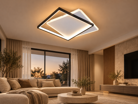 Plafoniera LED moderna AVI®, 2 rame patrate luminoase, alb-negru, 92W, 3 tipuri de lumina, telecomanda, latura 35 cm, AVI-5681 [3]