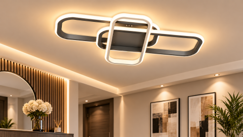 Plafoniera LED moderna AVI®, 3 corpuri dreptunghiular-ovale, alb-negru, 104W, 3 tipuri de lumina, telecomanda, AVI-5692 [2]