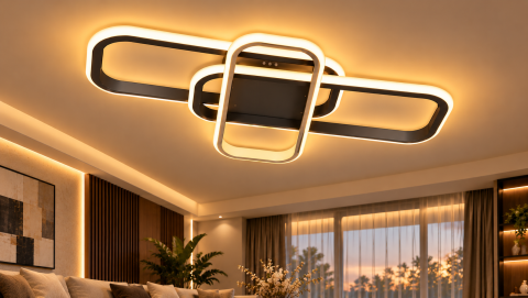 Plafoniera LED moderna AVI®, 3 corpuri dreptunghiular-ovale, alb-negru, 104W, 3 tipuri de lumina, telecomanda, AVI-5692 [1]