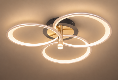 Plafoniera LED moderna AVI®, 3 inele spiralate Ø30 cm, argintiu perlat cu tenta auriu pal, 96W, 3 tipuri de lumina, telecomanda, proiector integrat, AVI-5690 [5]