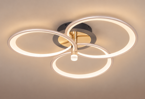 Plafoniera LED moderna AVI®, 3 inele spiralate Ø30 cm, argintiu perlat cu tenta auriu pal, 96W, 3 tipuri de lumina, telecomanda, proiector integrat, AVI-5690 [6]