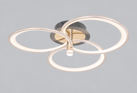 Aplice si plafoniere - Plafoniera LED moderna AVI®, 3 inele spiralate Ø30 cm, argintiu perlat cu tenta auriu pal, 96W, 3 tipuri de lumina, telecomanda, proiector integrat, AVI-5690