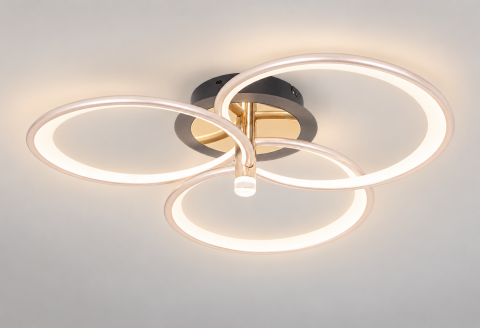 Plafoniera LED moderna AVI®, 3 inele spiralate Ø30 cm, argintiu perlat cu tenta auriu pal, 96W, 3 tipuri de lumina, telecomanda, proiector integrat, AVI-5690 [3]
