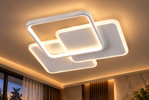 Plafoniera LED moderna AVI®, 3 rame patrate luminoase, alba, 112W, 3 tipuri de lumina, telecomanda, latura 30 cm, AVI-5680 [1]