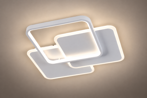 Casa - Plafoniera LED moderna AVI®, 3 rame patrate luminoase, alba, 112W, 3 tipuri de lumina, telecomanda, latura 30 cm, AVI-5680