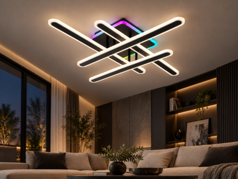 Plafoniera LED moderna AVI®, 4 brate de 60 cm, 146W, 3 tipuri de lumina, RGB ambiental, telecomanda, suport 24 x 24 cm, AVI-5665 [2]