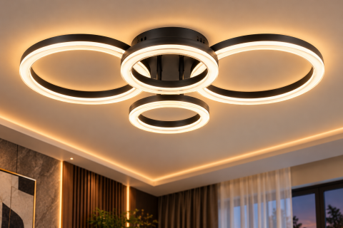 Plafoniera LED moderna AVI®, 4 inele luminoase, neagra, 134W, 3 tipuri de lumina, telecomanda, AVI-5670 [2]
