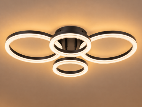 Casa - Plafoniera LED moderna AVI®, 4 inele luminoase, neagra, 134W, 3 tipuri de lumina, telecomanda, AVI-5670