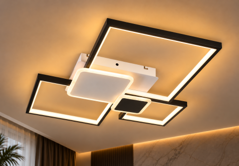 Plafoniera LED moderna AVI®, 5 corpuri patrate, alb + negru, 152W, 3 tipuri de lumina, telecomanda, AVI-5684 [3]