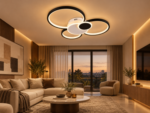Plafoniera LED moderna AVI®, 5 inele luminoase, alb-negru, 116W, 3 tipuri de lumina, telecomanda, AVI-5683 [2]