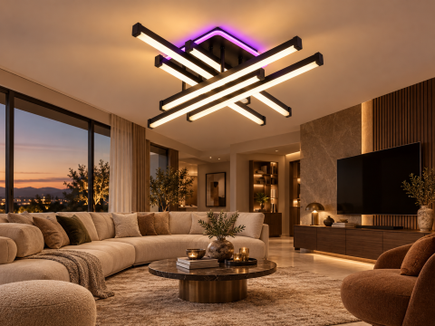 Plafoniera LED moderna AVI®, 6 brate de 50 cm, neagra, 148W, 3 tipuri de lumina, RGB ambiental, telecomanda, AVI-5679 [3]