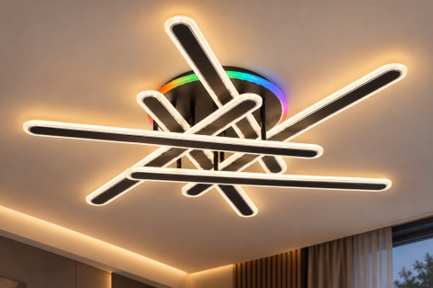 Plafoniera LED moderna AVI®, 6 brate de 60 cm, 210W, 3 tipuri de lumina, RGB ambiental, telecomanda, suport Ø30 cm, AVI-5666 [2]