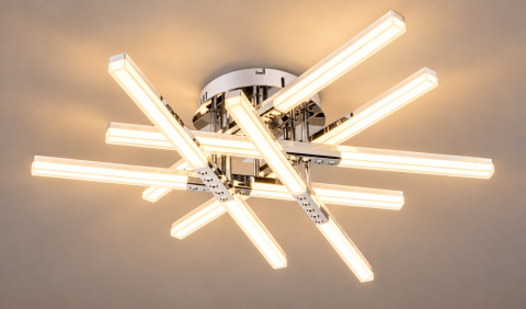 Plafoniera LED moderna AVI®, crom, 168W, 3 tipuri de lumina, telecomanda, 6 brate 60 cm, AVI-5676 [2]