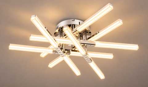 Plafoniera LED moderna AVI®, crom, 168W, 3 tipuri de lumina, telecomanda, 6 brate 60 cm, AVI-5676 [4]