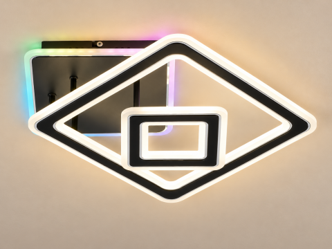 Plafoniera LED moderna AVI®, cu 2 rame geometrice luminoase, neagra, 112W, 3 tipuri de lumina, RGB ambiental, telecomanda, AVI-5669 [3]