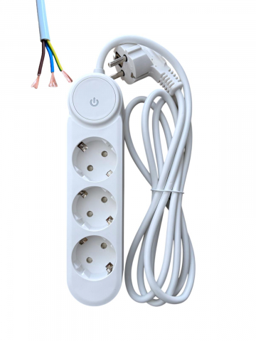 Prelungitor AVI® cu fire - conductor cupru, 3 prize, cablu 2m, întrerupător, 3x1.5mm², 16A, 4000W, AVI-4797 [4]