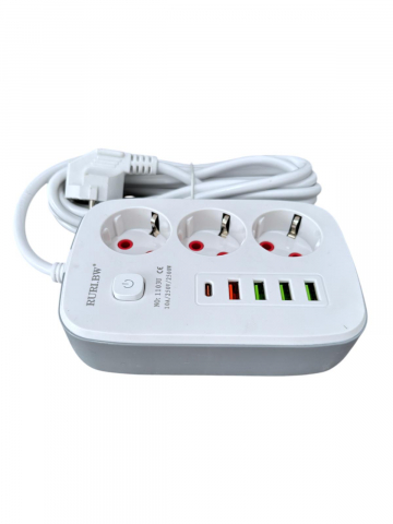 Prelungitor cu 3 prize, 4 USB si 1 USB-C, cablu 2.8 metri, 2500W AVI-4798 [1]