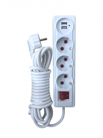 Casa - Prelungitor electric, cablu 5 metri, cu 3 prize si 2 USB, AVI-2773