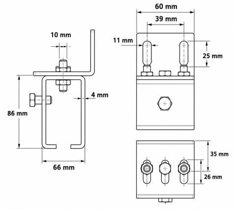 Prindere laterală tip L pentru porți suspendate și uși industriale, AVI®, profil exterior 86 x 66 mm, grosime 4 mm, AVI-5384 [1]