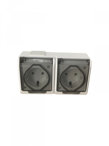 Iluminat & Electrice - Priza dubla aparenta cu capac fumuriu transparent, AVI-89