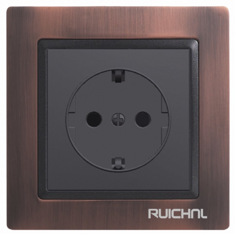 Prize - Priza simpla Ruichnl RC-3511 neagra, rama metal maro bronz