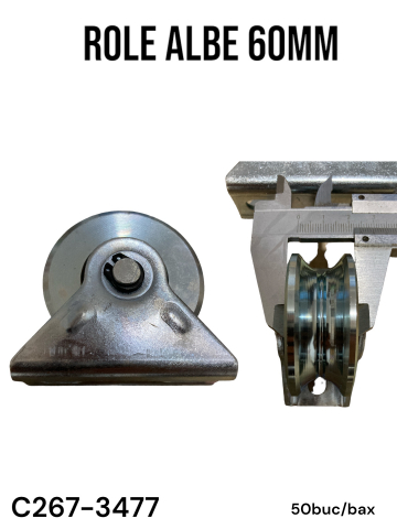 Rola alba pentru porti culisante, Ø60mm, latime rola 25mm exterior, 15mm interior profil, AVI-3477 [2]