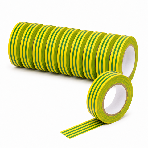 Birotica & Papetarie - Set 10 benzi izolatoare PVC, AVI®, 19 mm x 0.18 mm x 18 m, galben-verde, fără plumb, bicolor, AVI-1713