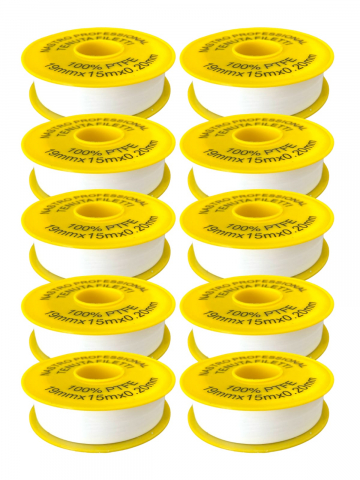 Adezivi si benzi adezive - Set 10 role de banda lata de teflon etansare filet, 19mm x 15metri x 0.20mm, AVI-3329