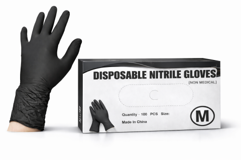 Casa - Set 100 buc manusi unica folosinta din nitril, negre, marimea M, 480g, AVI-5204M