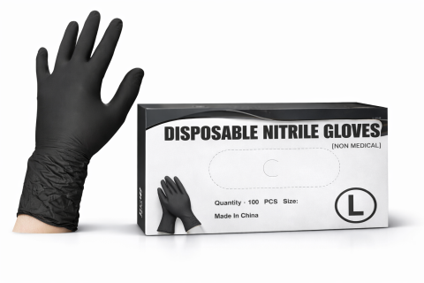 Manusi unica folosinta - Set 100 buc manusi unica folosinta din nitril, negre, marimea L, 530 g, AVI-5204L