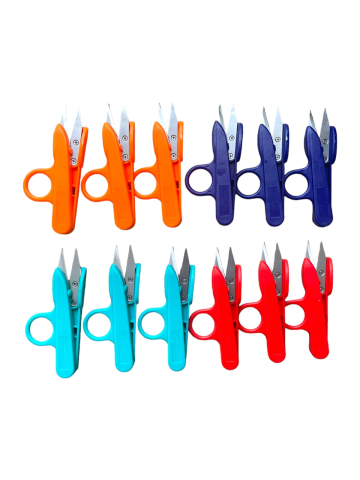 Decoratiuni casa & sarbatori - Set 12 forfecute de croitorie - ciupitori de ate cu manere ergonomice din plastic, colorate, 12cm, AVI-4004