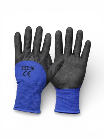 Echipamente protectie - Set 12 perechi mănuși de lucru AVI®, protecția muncii, spumă latex, rezistente, albastru-negru, AVI-3A-12