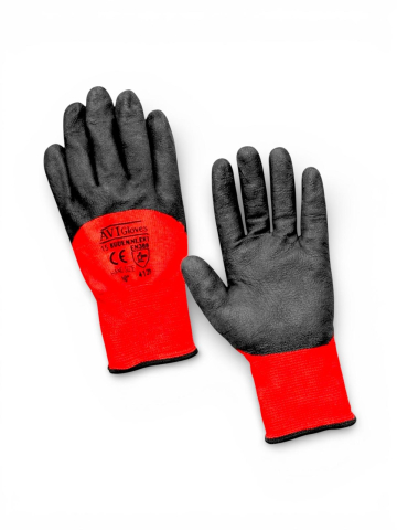 Echipamente protectie - Set 12 perechi mănuși de lucru AVI®, protecția muncii, spumă latex, rezistente, roșu-negru, AVI-3R-12